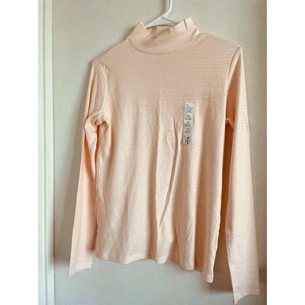 Croft & Barrow Women's XS Peach/White Striped Turtleneck Long Sleeve Top